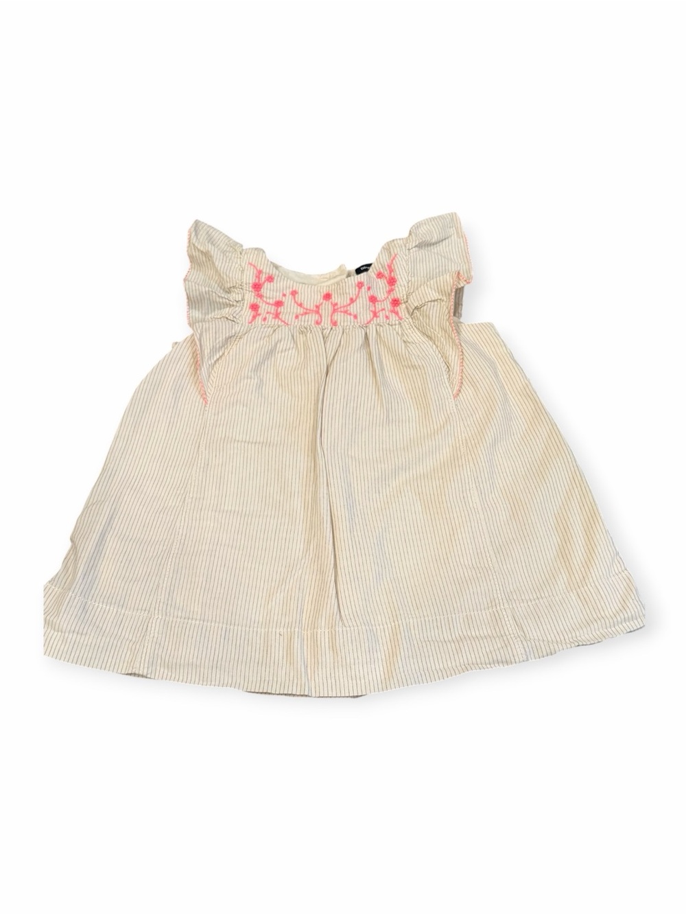GAP , Cream Striped Dress with Pink Embroidery, Size 3-6 months